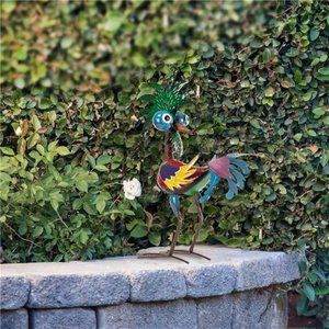 19" Tall Indoor/Outdoor Wild Tropical Metal Rooster Yard Statue Decoration